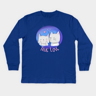 True Love with Cats and a kiss Kids Long Sleeve T-Shirt